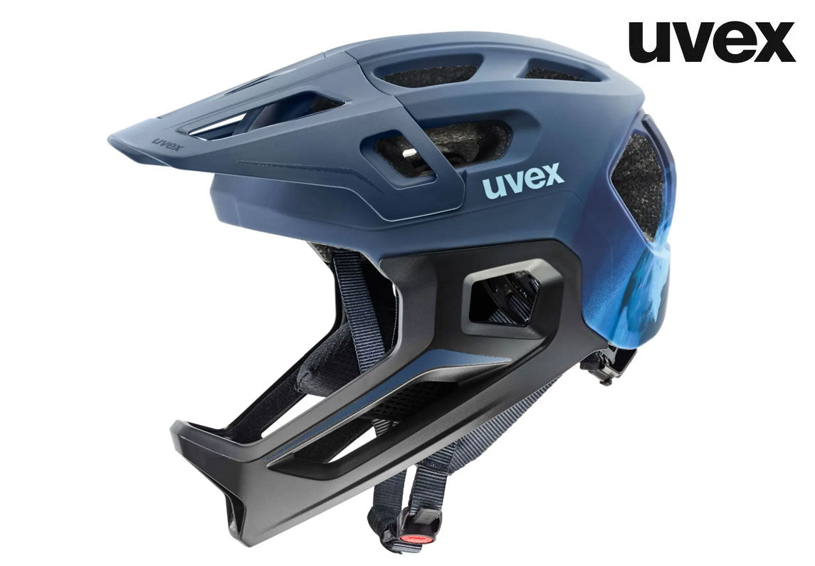 kinderhelm mountainbike UVEX react jr. fullface Kinderhelm dusk blue matt