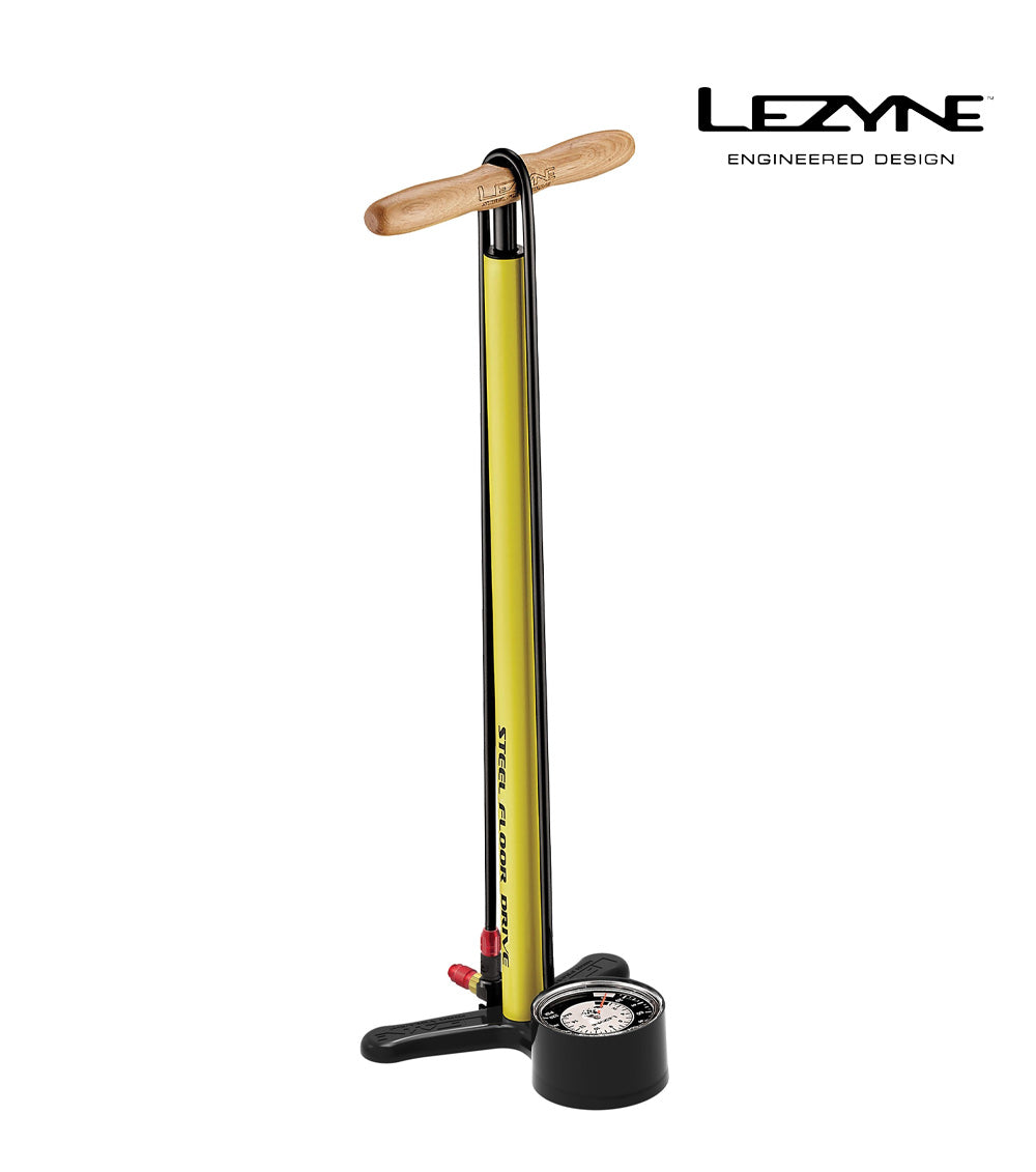 LEZYNE STANDLUFTPUMPE STEEL FLOOR DRIVE YELLOW - Premium Bikeshop