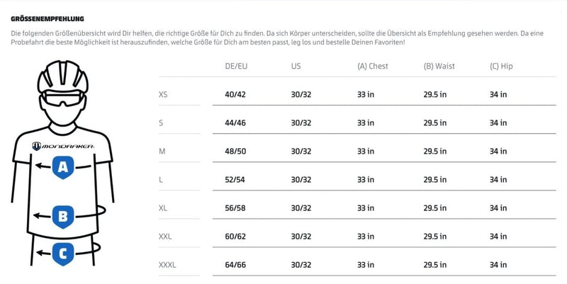 Mondraker size chart deals